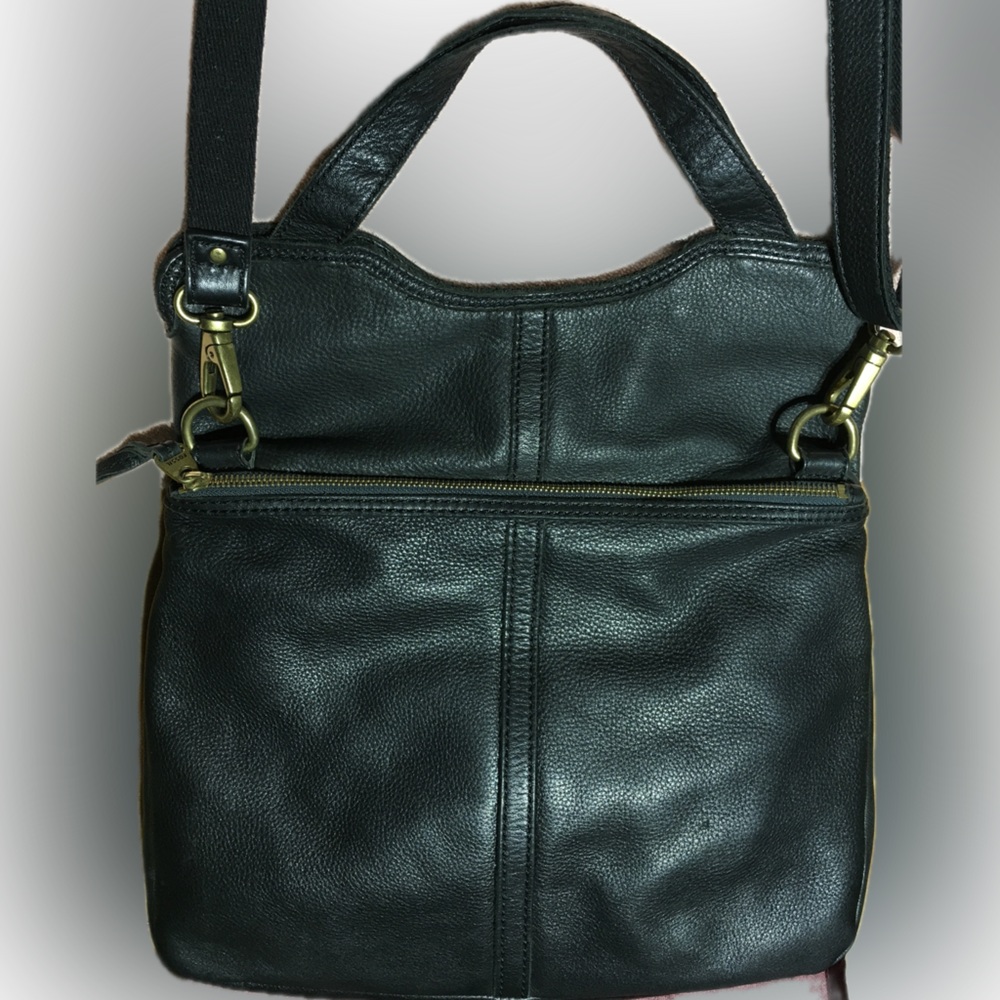 FOSSIL Fold Over Erin Leather Tote Shoulder Handbag 2 Way Carry - Picture 5 of 14